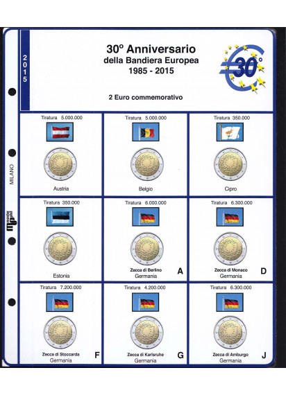 2015 Master Phil 3 Fogli + tasche per i 2 euro commemorativi Bandiera Europea